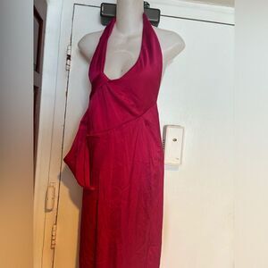 UTERQUe maxi dress sexy knot halter top cleavage split dress runway any occasion